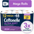 Cottonelle Ultra Soft Toilet Paper - Strong Toilet Tissue, 12 Mega Rolls