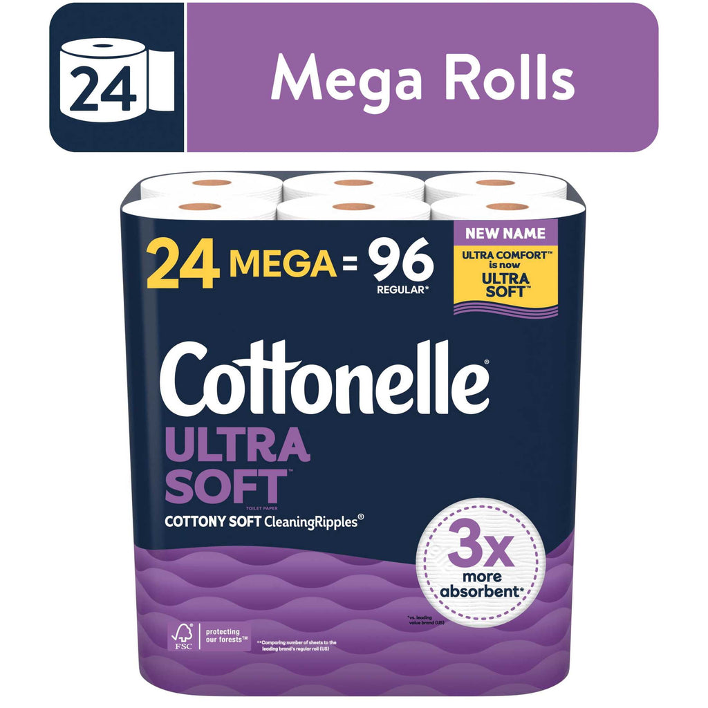 Cottonelle Ultra Soft Toilet Paper - Strong Toilet Tissue, 24 Mega Rolls