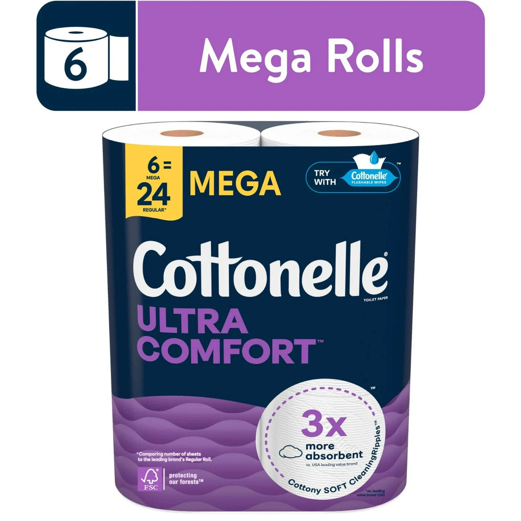 Cottonelle Ultra Comfort Toilet Paper - Soft Toilet Tissue, 6 Mega Rolls