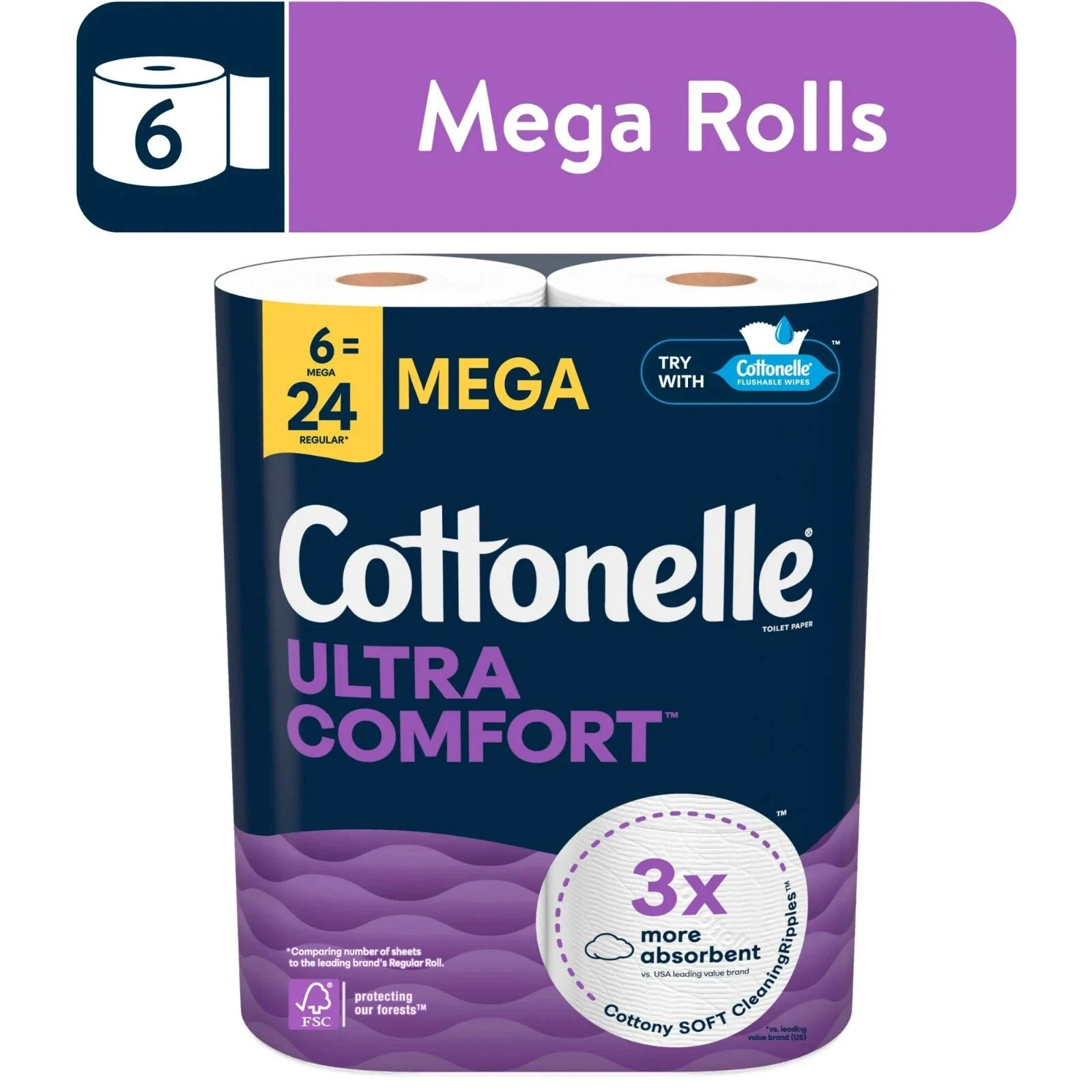 Cottonelle Ultra Comfort Toilet Paper - Soft Toilet Tissue, 6 Mega Rolls