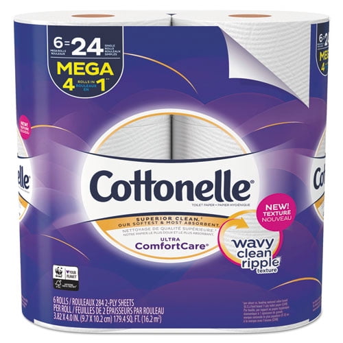 Cottonelle Ultra ComfortCare Toilet Paper - 6 Mega Rolls, 284 Sheets per Roll (1, 704 Total)