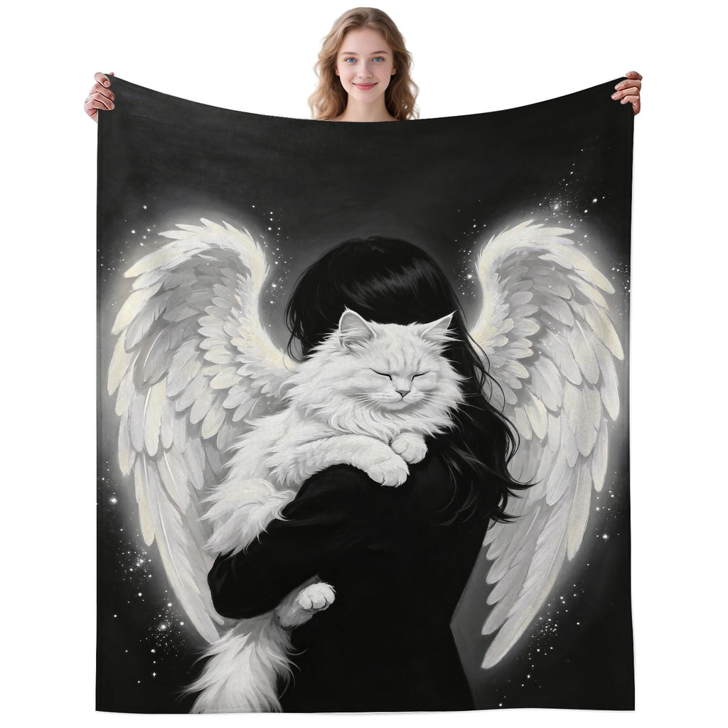 Cozy Plush Angel Woman Holding White Cat Throw Blanket for Bedding Travelling Sleeping Cats Blankets Gifts for Decor Birthday Gifts 50×40 Inch
