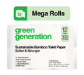Green Generation Bamboo Toilet Paper - 12 Mega Rolls, 3-Ply, 300 Sheets per Roll