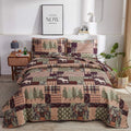 Jessy Home Rustic Lodge Bedding Twin Moose Quilt Plaid Patchwork Bear Poly Fill Quilt Bedspread Coverlet