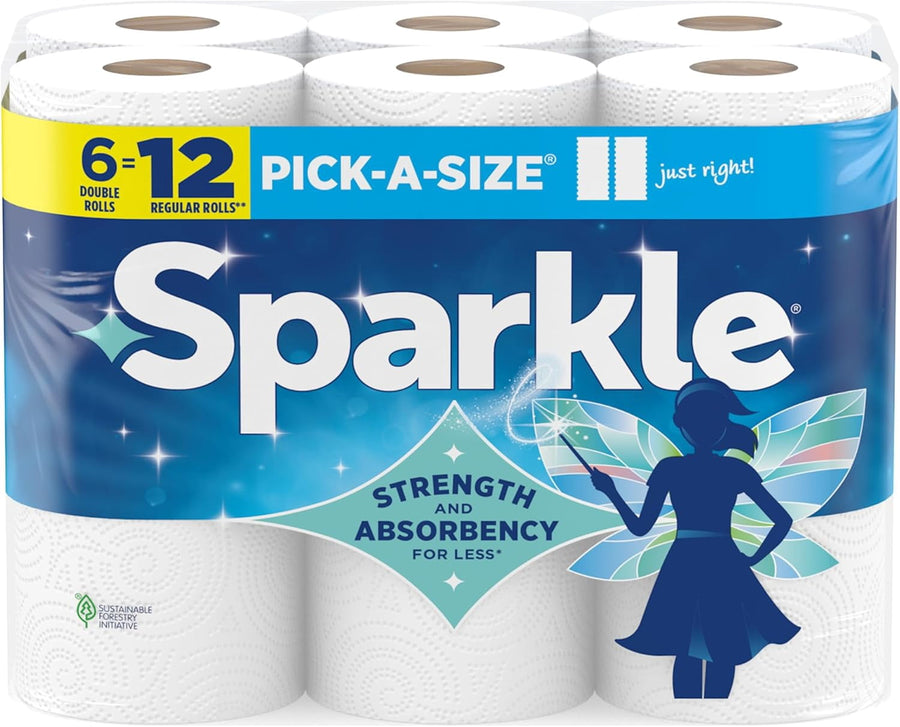 KKFEN-Sparkle Pick-A-Size Paper Towels - 6 Double Rolls (660 Sheets Total) - Strong 2-Ply Towels for Kitchen Cleanup and Everyday Messes