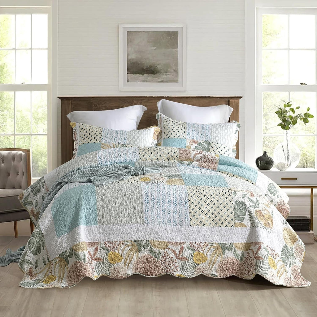 Nordmiex Patchwork Cotton Quilt SetCute Garden Bedding Set - Queen