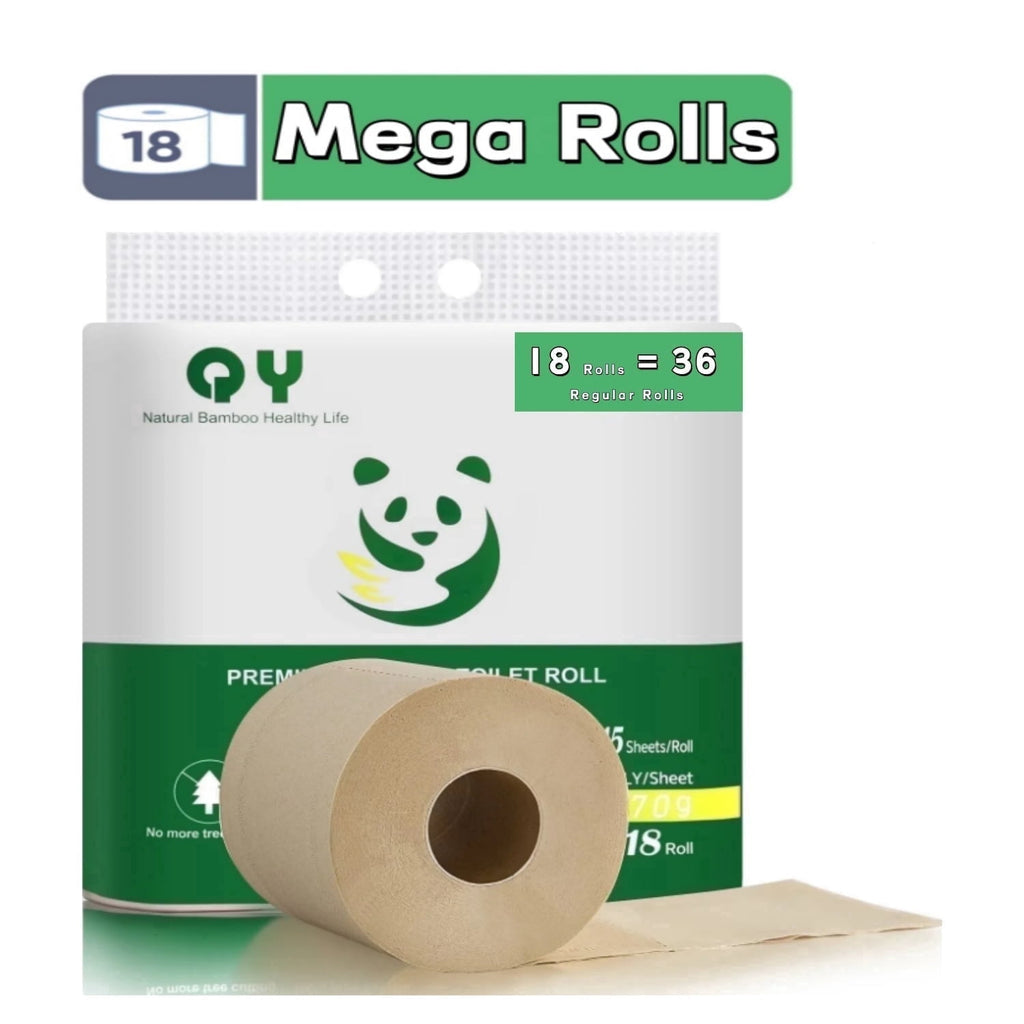 QingYa Bamboo 4-Ply Toilets Paper - Ultra Strong Toilets Tissues, 18 Mega Roll, 245 Sheets per Roll