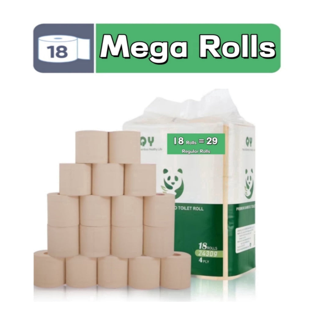 QingYa Unbleached Bamboo Toilet Paper - 18 Mega Rolls, 4-Ply