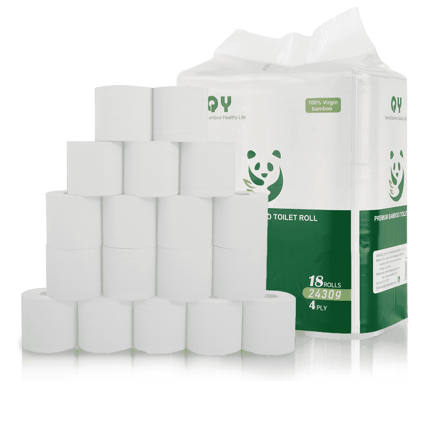 QingYa Bamboo Toilet Paper - 18 Rolls, 4-Ply, 200 Sheets per Roll