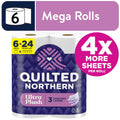 Quilted Northern Ultra Plush Toilet Paper - 6 Mega Rolls, 3-Ply, 255 Sheets per Roll