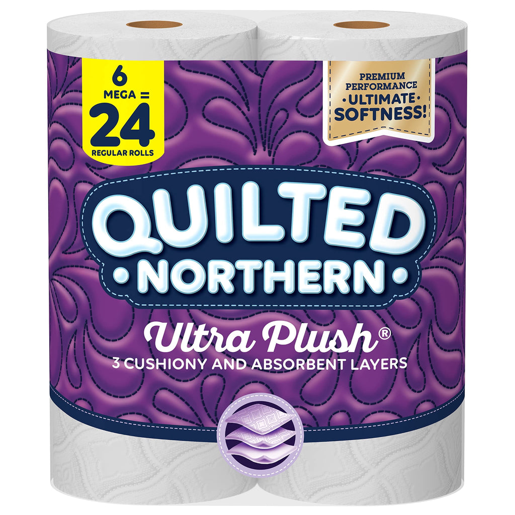 Quilted Northern Ultra Plush Toilet Paper - 6 Mega Rolls = 24 Regular Rolls, 3-ply Bath Tissue White
