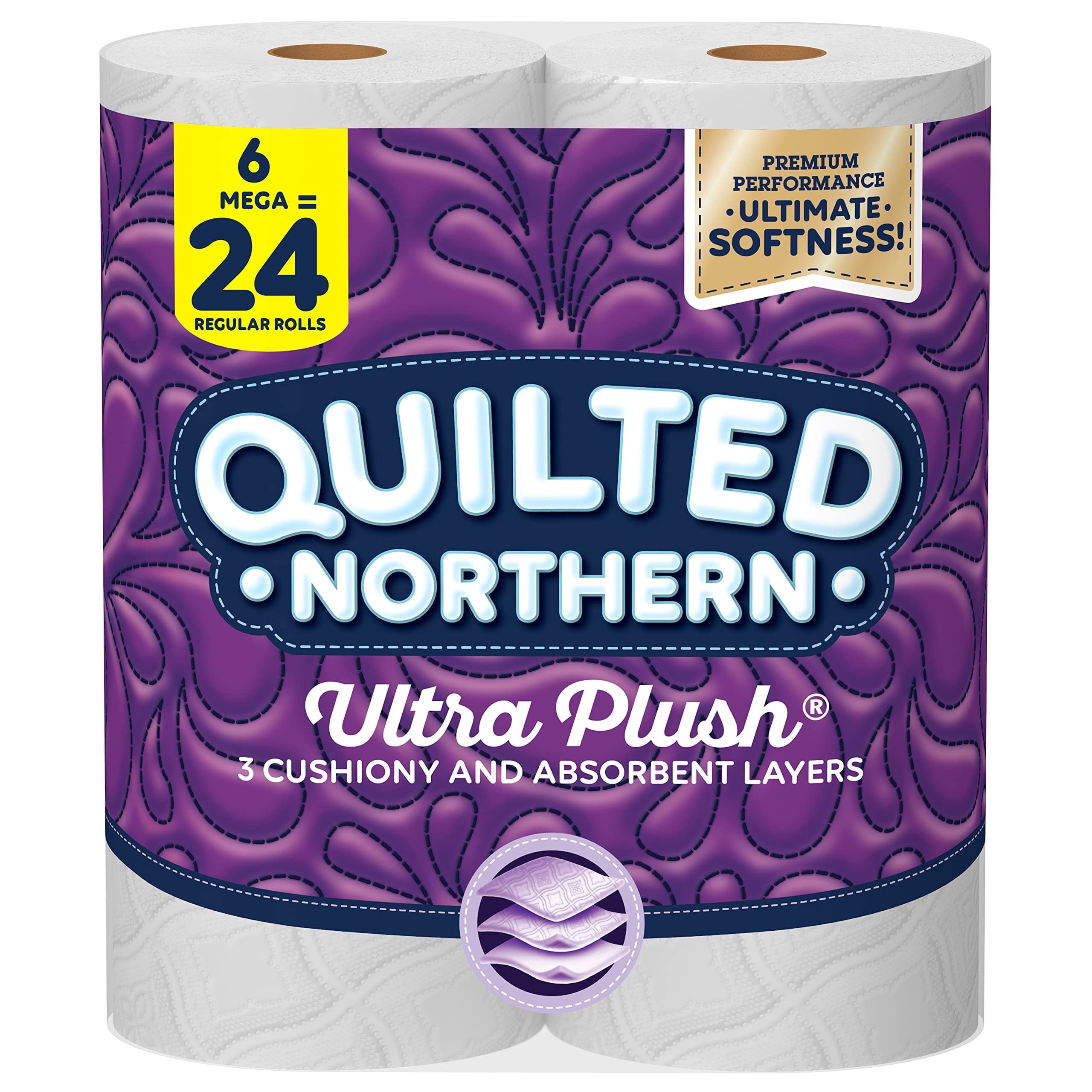 Quilted Northern Ultra Plush Toilet Paper - 6 Mega Rolls = 24 Regular Rolls, 3-ply Bath Tissue White