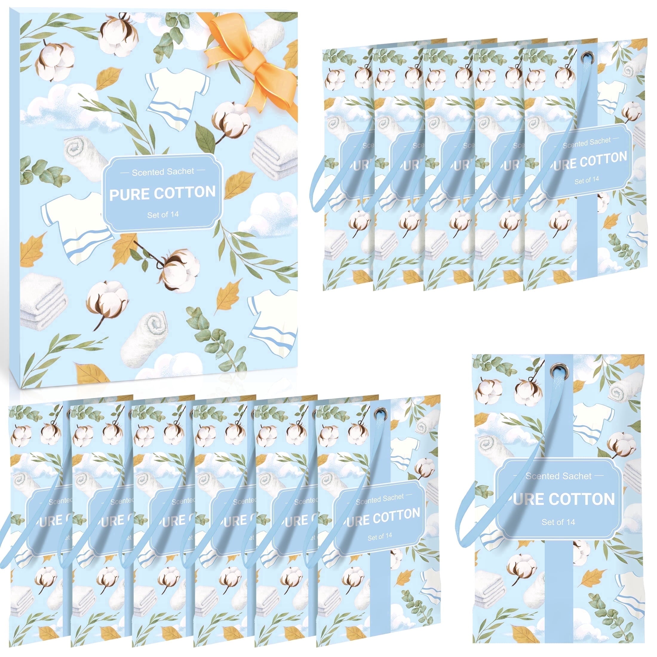 SCENTORINI Pure Cotton Scented Sachet - 14 Packs Air Freshener Odor Eliminator Bags, Long Lasting Home Fragrance for Drawers, Wardrobes and Closets