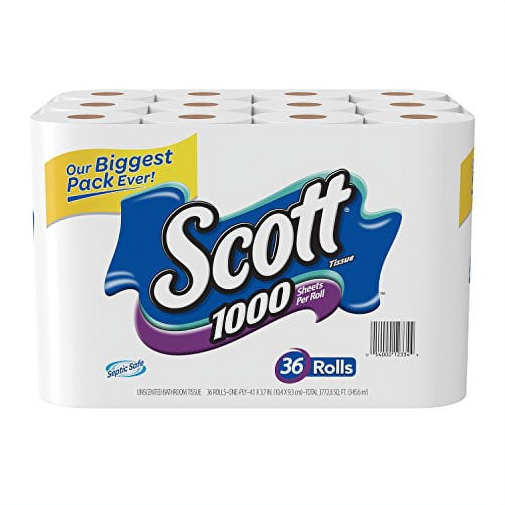 Scott 1000 Toilet Paper - 18 HYZ01 Rolls, Septic-Safe, 1-Ply Toilet Tissue