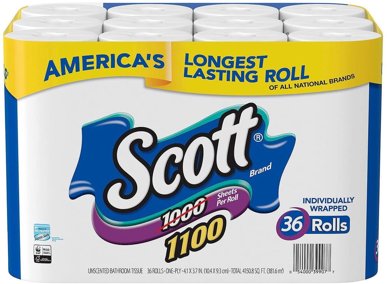 Scott 1100 Unscented Bath Tissue - 1-ply (36 Rolls)