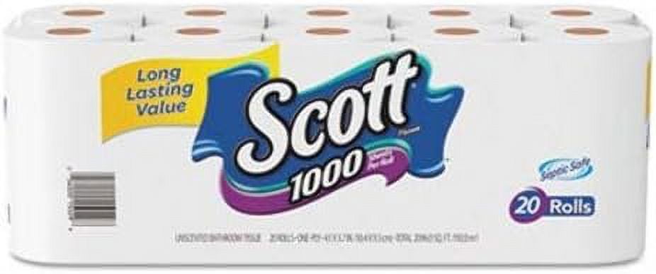 Scott 20032 1000 Bathroom Tissue - 1-Ply, White, 1000 Sheet/Roll, 20/Pack