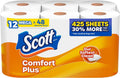 Scott ComfortPlus Toilet Paper - 12 Mega Rolls, 425 Sheets per Roll, Septic-Safe, 1-Ply Toilet Tissue