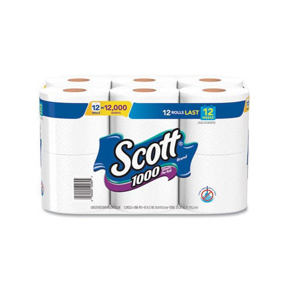 Scott Containers Toilet Paper Septic Safe - 1-Ply, White, 1000 Sheets/Roll, 12 Rolls/Pack, 4 Pack/Carton