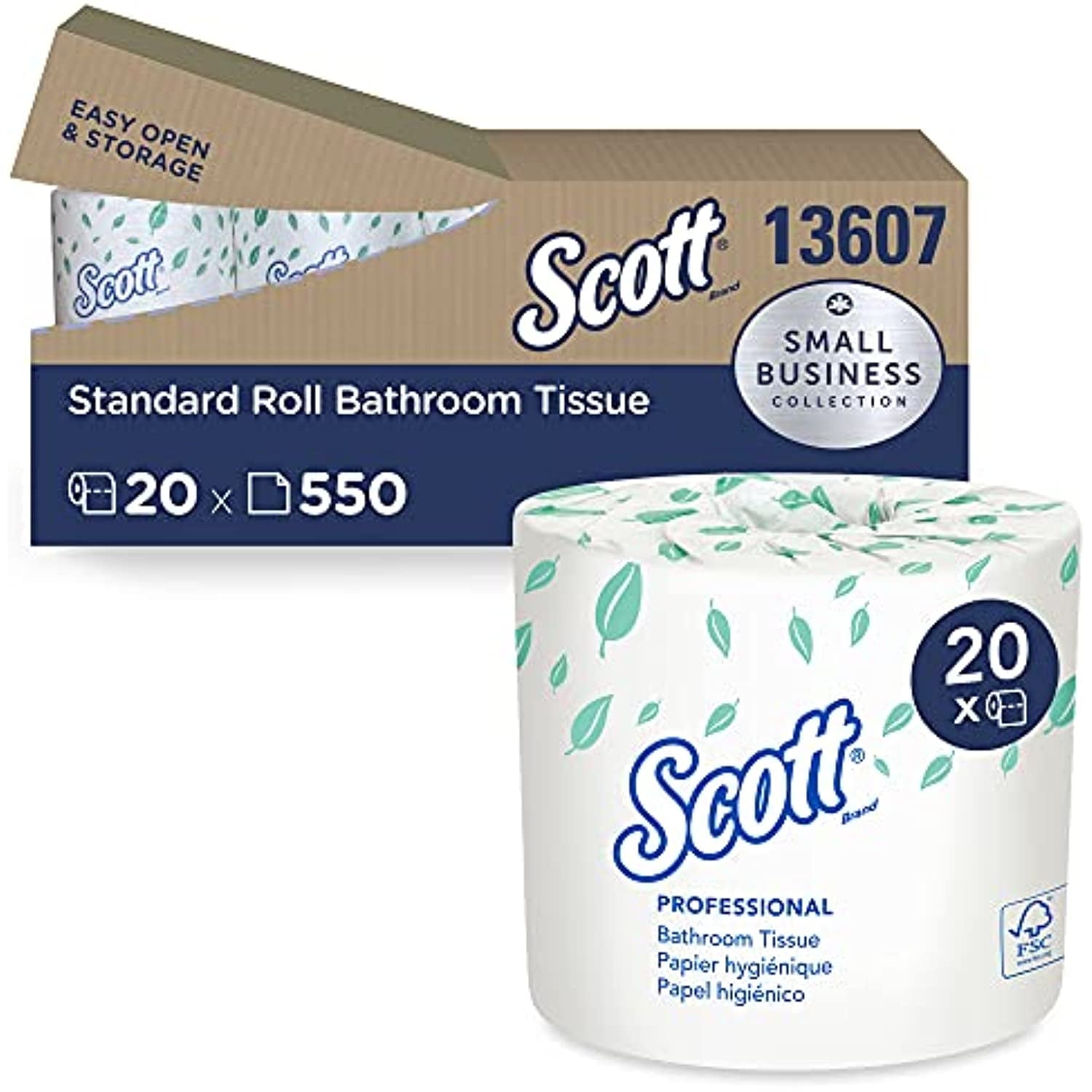 Scott Essential Professional Bulk Toilet Paper For Business (13607) - Individually Wrapped Standard Rolls, 2-Ply, White, 20 Rolls/Convenience Case, 550 Sheets/Roll