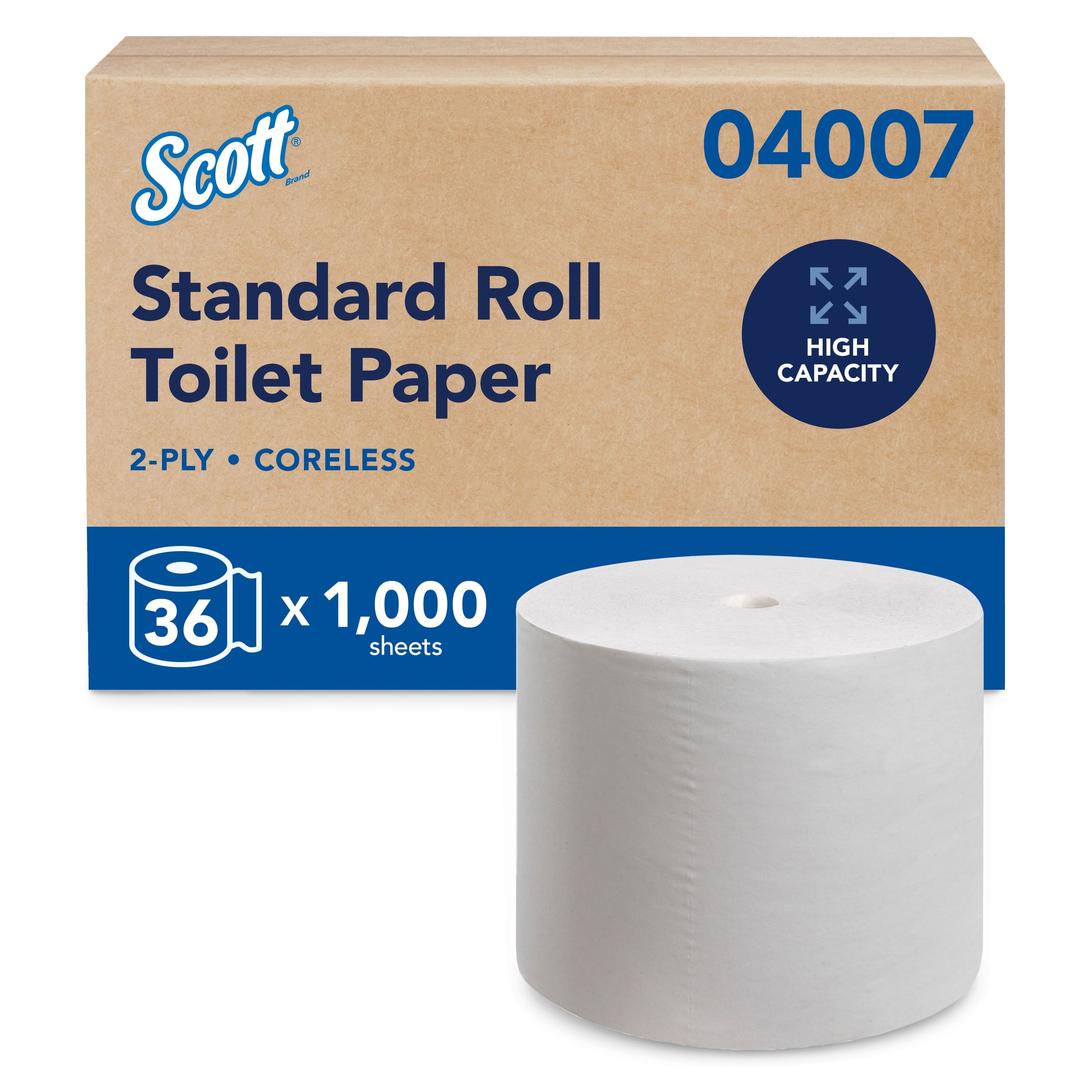 Scott Professional Essential Coreless High-Capacity Standard Roll Toilet Paper - Bulk (04007), 2-Ply, White (36 Rolls of 1, 000 Sheets, 36, 000 Sheet Total)