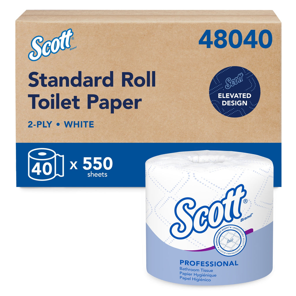 Scott Professional Standard Roll Toilet Paper - Bulk (48040), 2-Ply, Elevated Design, White, Individually Wrapped (40 Rolls of 550 Sheets, 22, 000 Sheet Total)