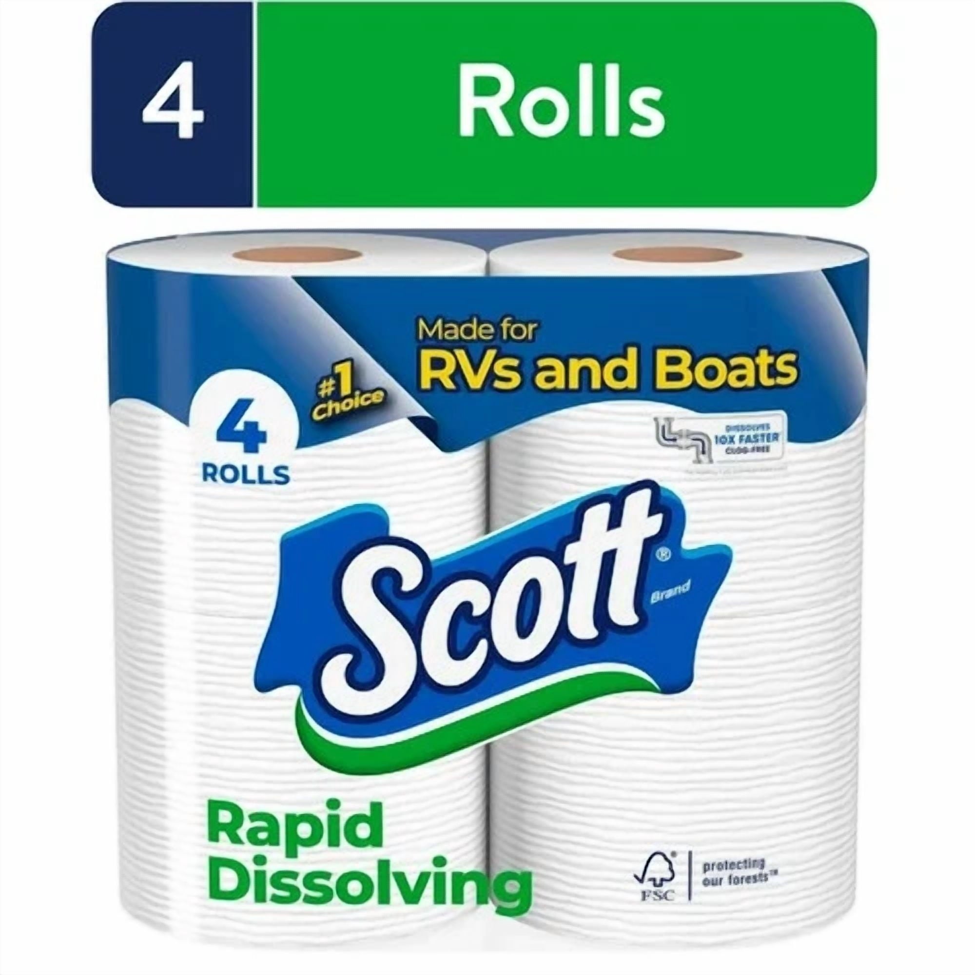 Scott Rapid Dissolving Toilet Paper For Rvs & Boats - 4 Double Rolls