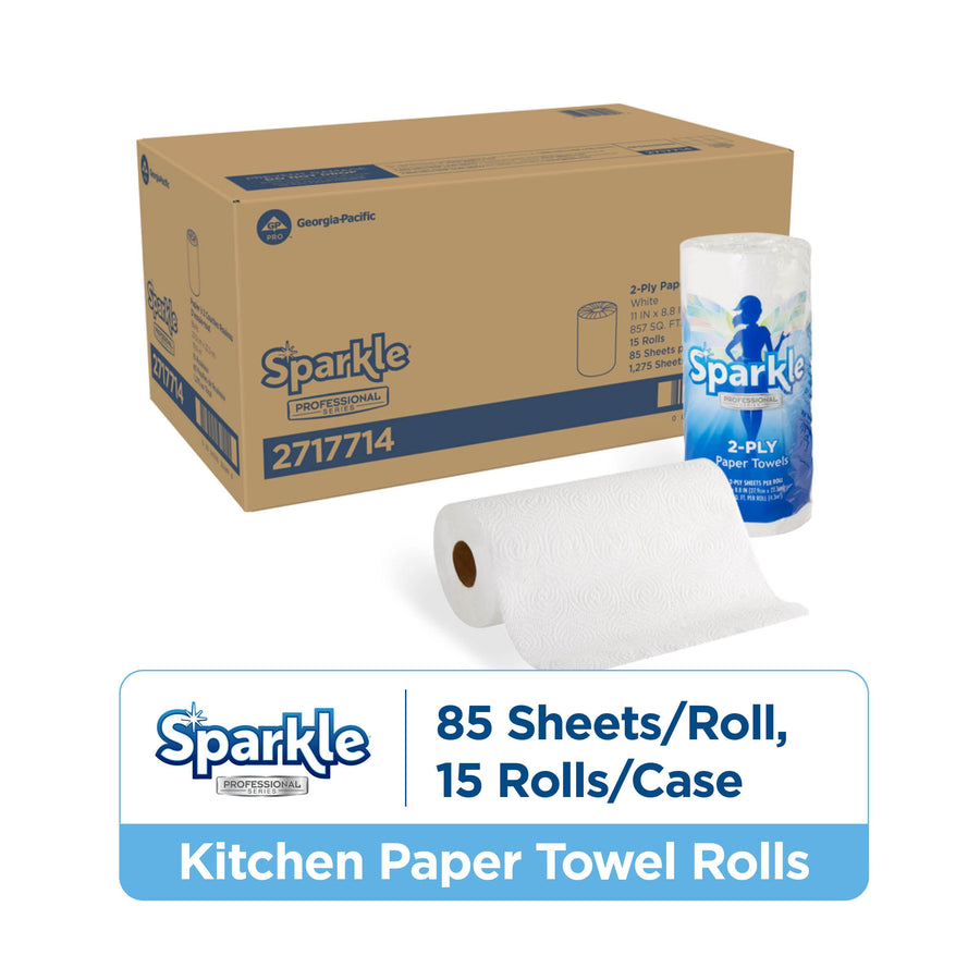 Sparkle Professional Series® 2-Ply Perforated Kitchen Paper Towel Rolls by GP PRO (Georgia-Pacific) - White, 2717714, Sheet size: 11” X 8.8” (LxW), 85 Sheets Per Roll, 15 Rolls Per Case