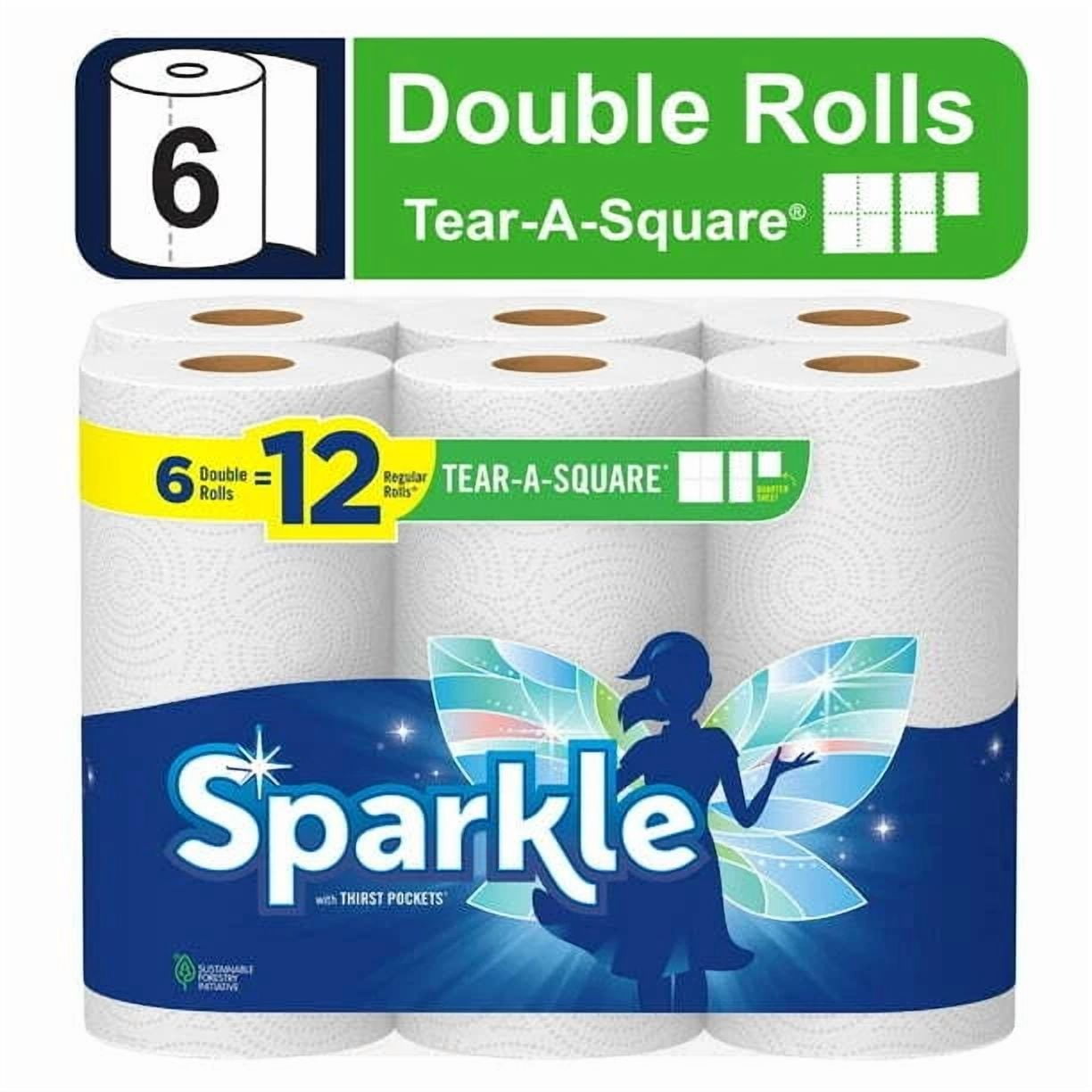 Sparkle Tear-A-Square Paper Towels 6 Double Rolls – Strong & Versatile