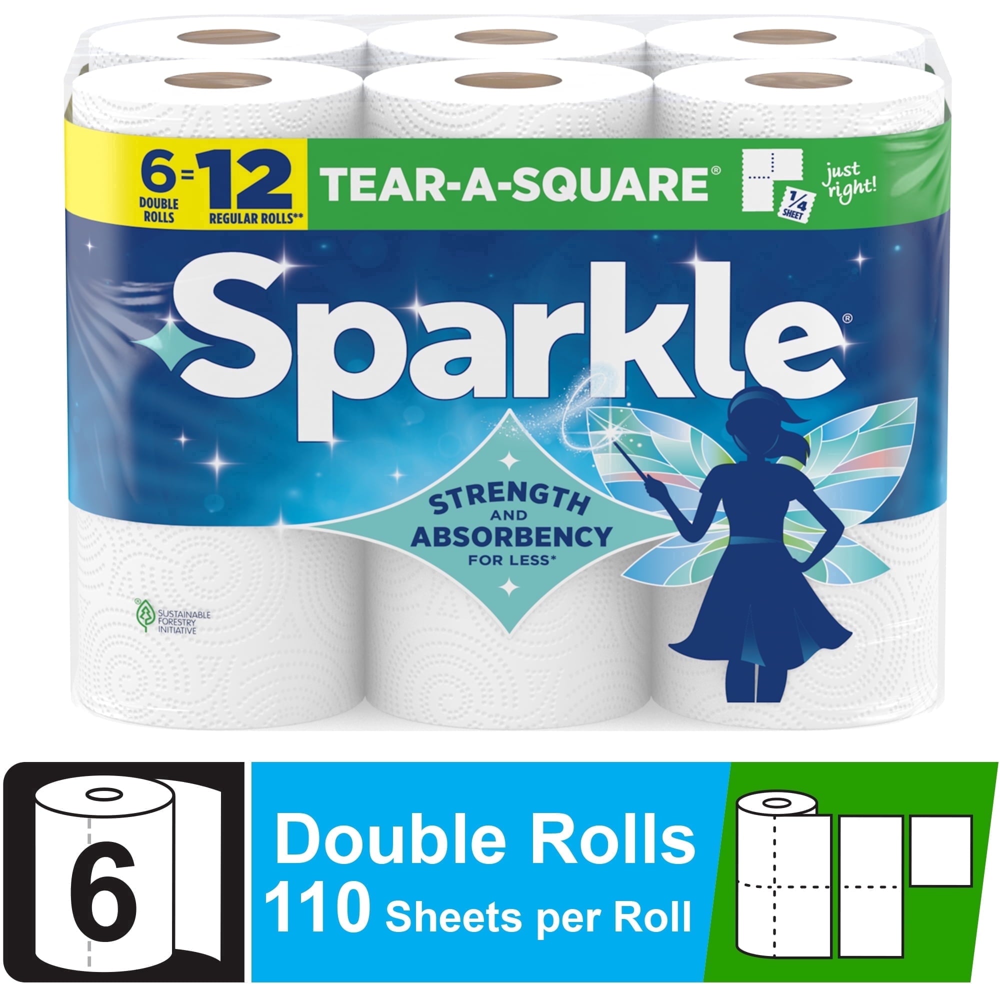 Sparkle Tear-a-Square Paper Towels - 6 Double Rolls