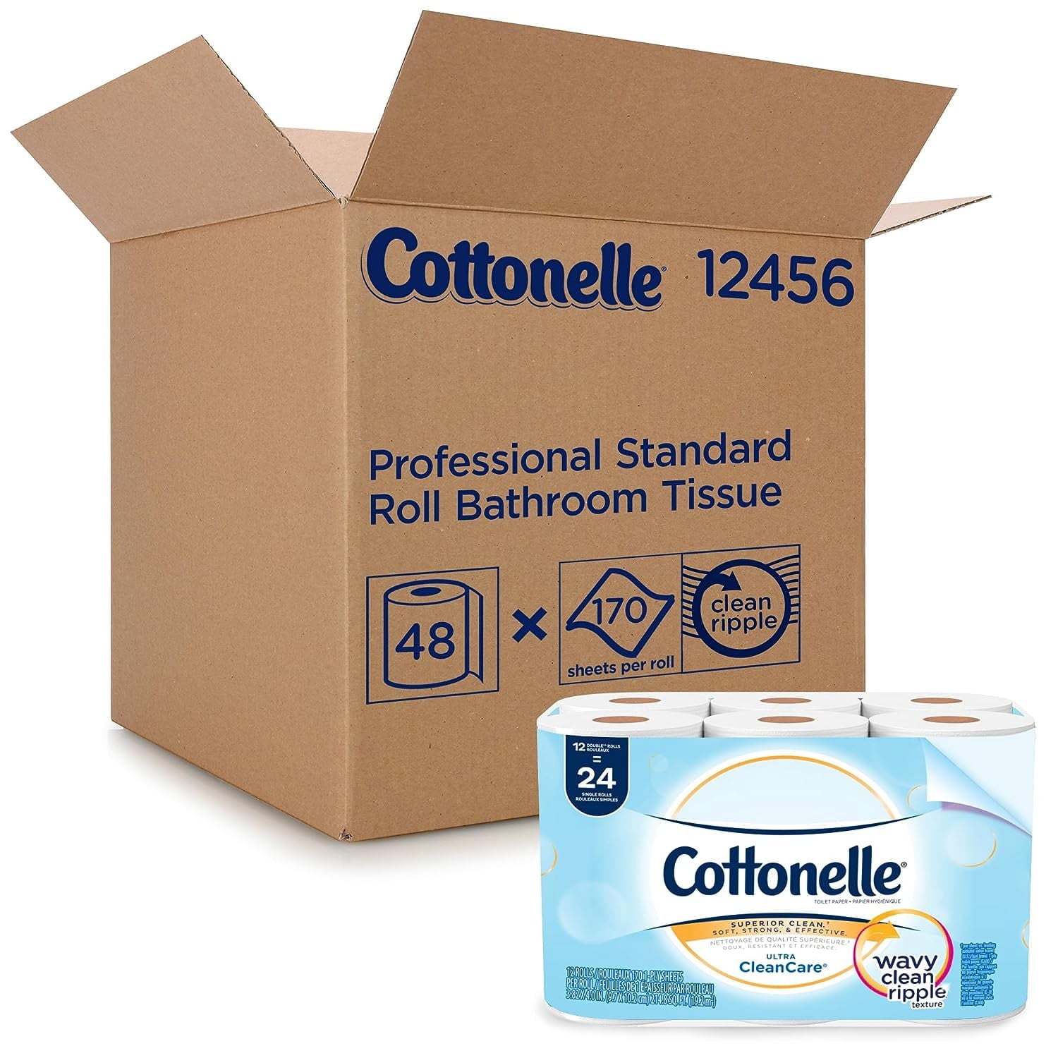 Standard Roll Bulk Toilet Paper (12456) - White (48 Rolls of 170 Sheets, 8, 160 Sheet Total)