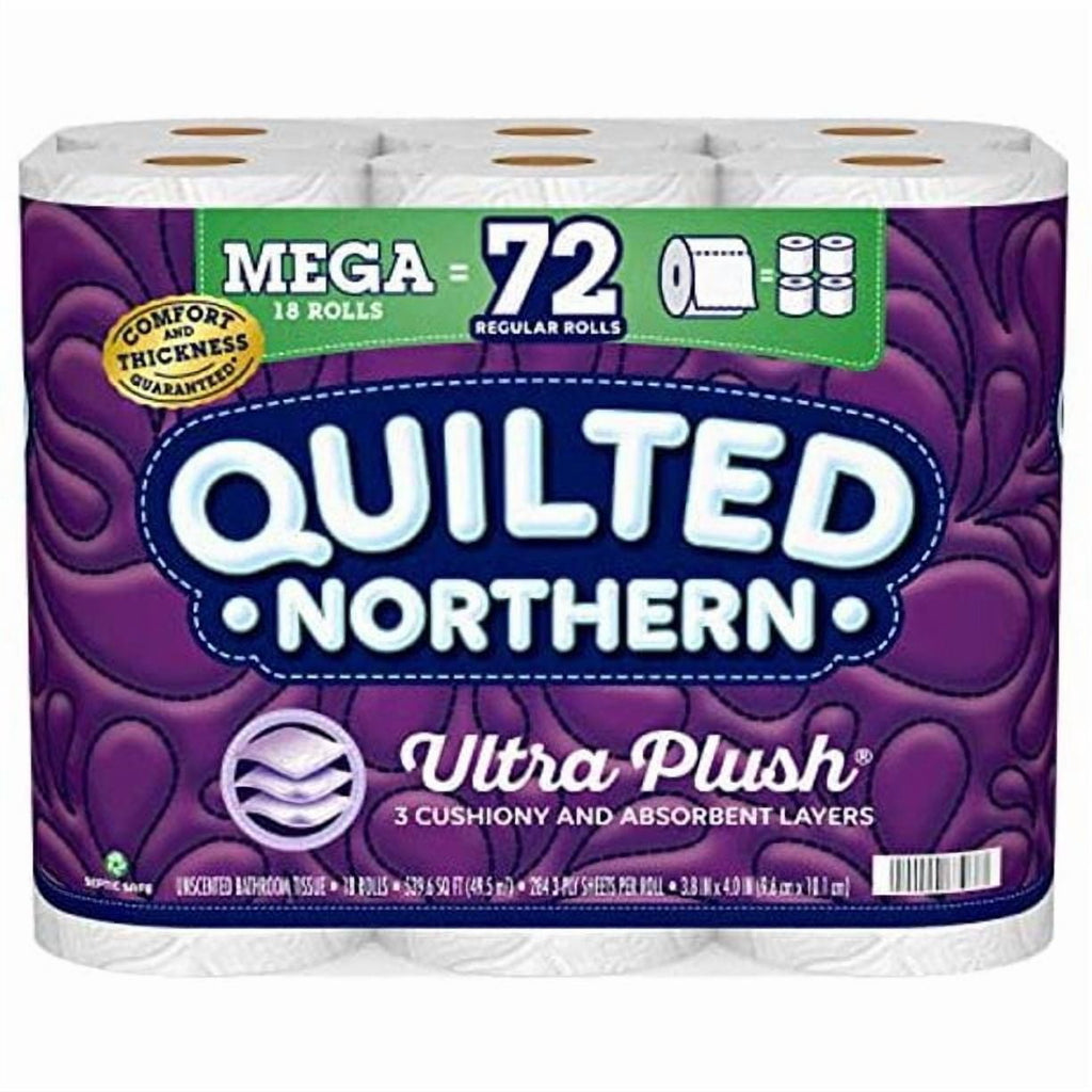 Ultra Plush Toilet Paper - 18 Mega Rolls = 72 Regular Rolls, 3-Ply Bath Tissue