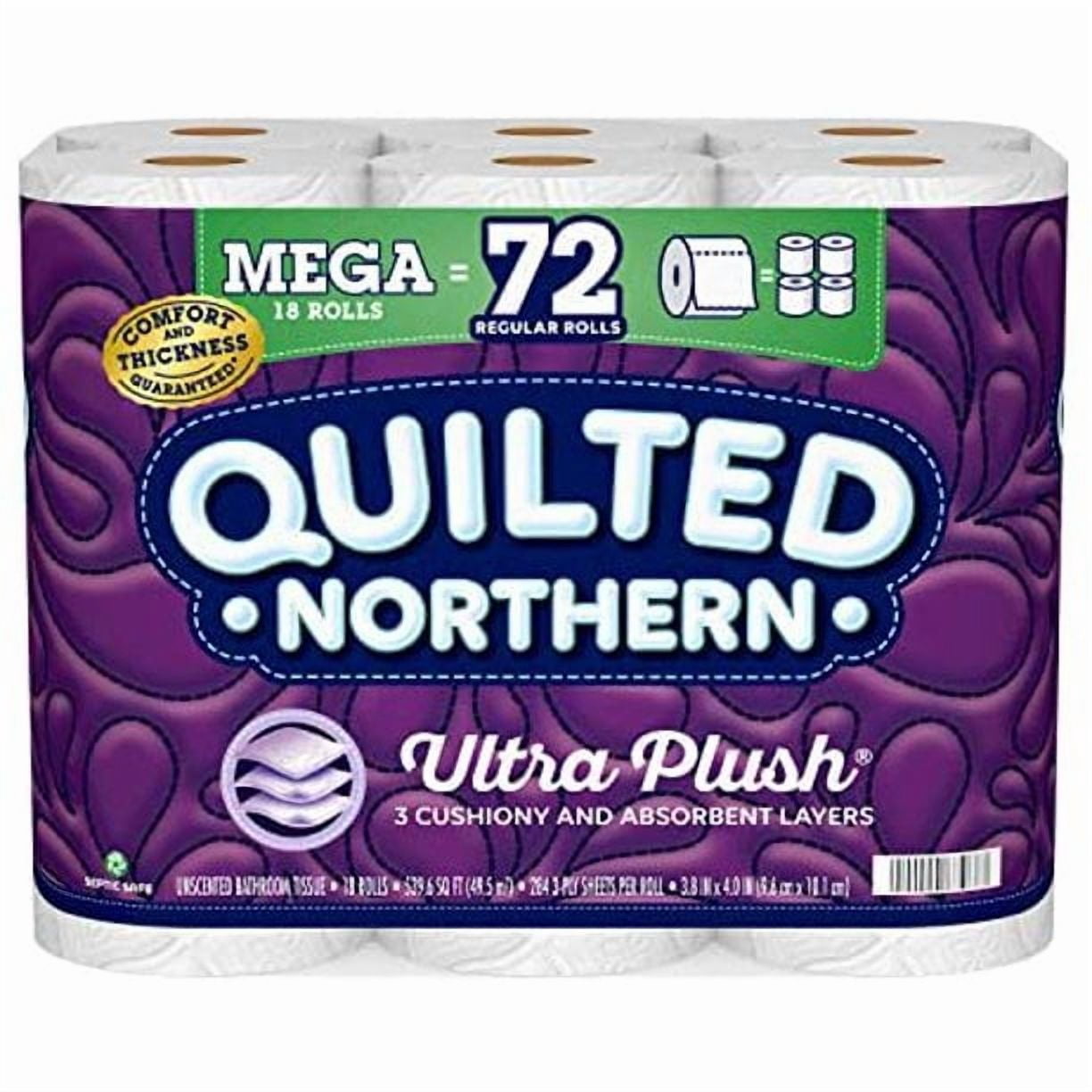 Ultra Plush Toilet Paper - 18 Mega Rolls = 72 Regular Rolls, 3-Ply Bath Tissue