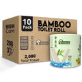 WBM Care Natural Bamboo Toilet Paper - 3-Ply, Unbleached, Tree-Free, 208 Sheets per Roll, 10 Rolls, Soft and Gentle Bath Tissue, Chemical-Free
