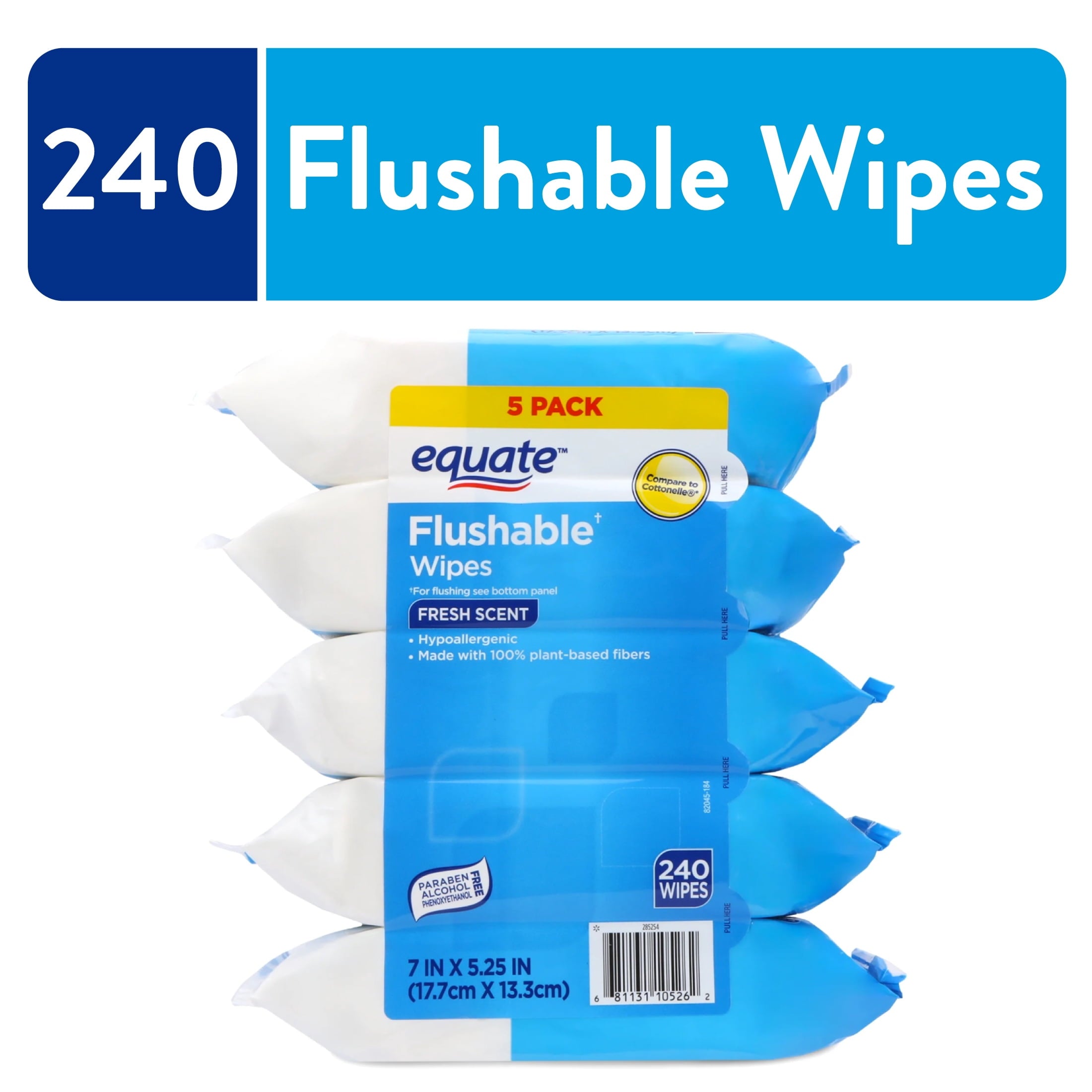 Equate Flushable Wet Wipes - Fresh Scent, 240 Wipes (5 Pack), Compare to Cottonelle® - 4-Pack