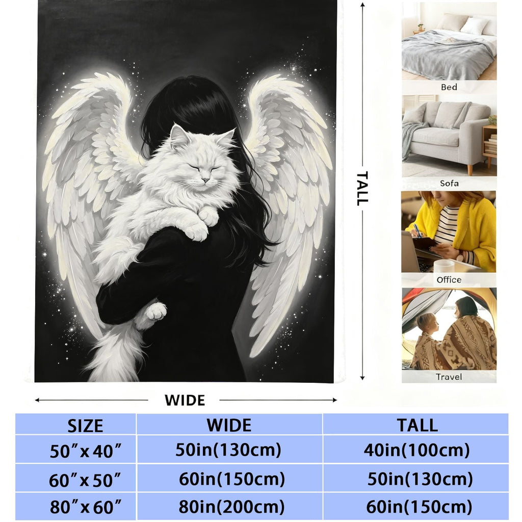 Cozy Plush Angel Woman Holding White Cat Throw Blanket for Bedding Travelling Sleeping Cats Blankets Gifts for Decor Birthday Gifts 50×40 Inch
