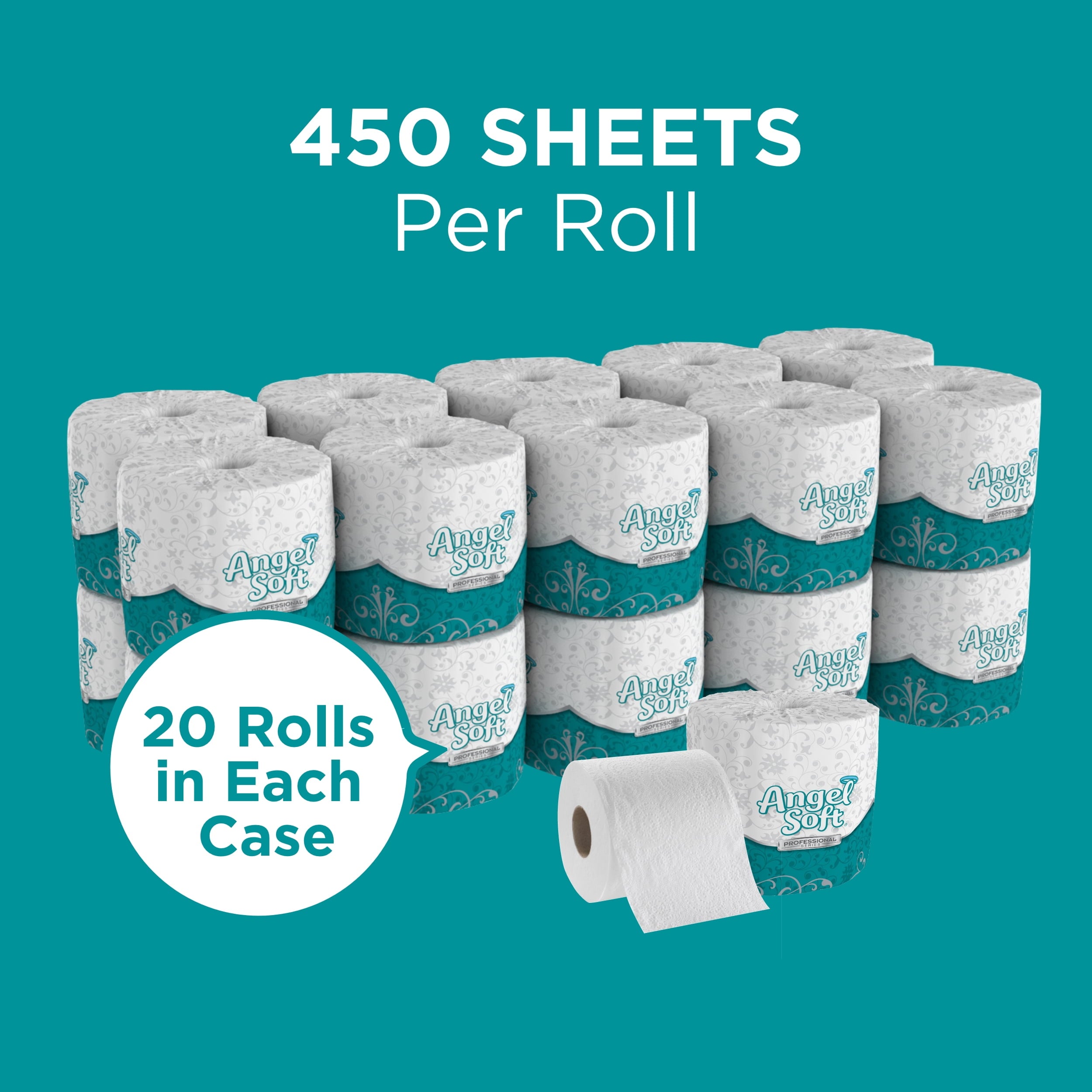 Angel Soft Professional Series by Georgia-Pacific PRO 2-Ply Embossed Toilet Paper - White, Individually Wrapped, 450 Sheets Per Roll, 20 Toilet Tissue Rolls Per Case, 16620