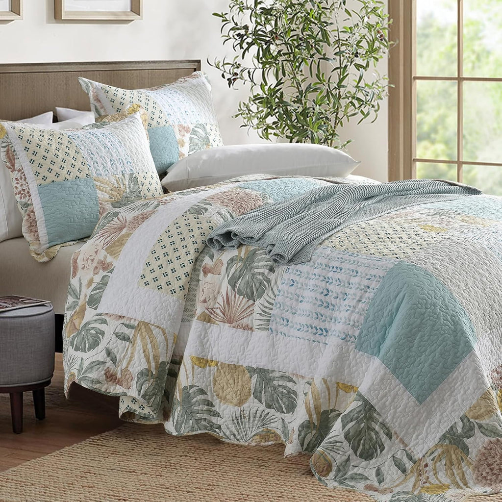Nordmiex Patchwork Cotton Quilt SetCute Garden Bedding Set - Queen