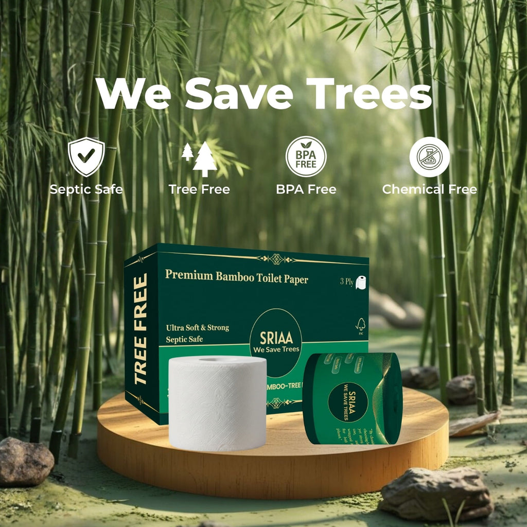 SRIAA Premium Organic 100% Bamboo Tree-Free Toilet Paper - 24 Mega Rolls, 3-Ply, 300 Sheets per Roll, Septic Safe, Plastic Free, FSC Certified