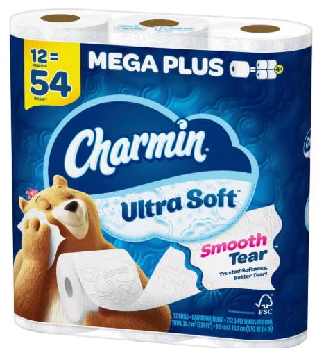 Charmin Ultra Soft Smooth Tear Toilet Paper - 12 Mega Plus Rolls