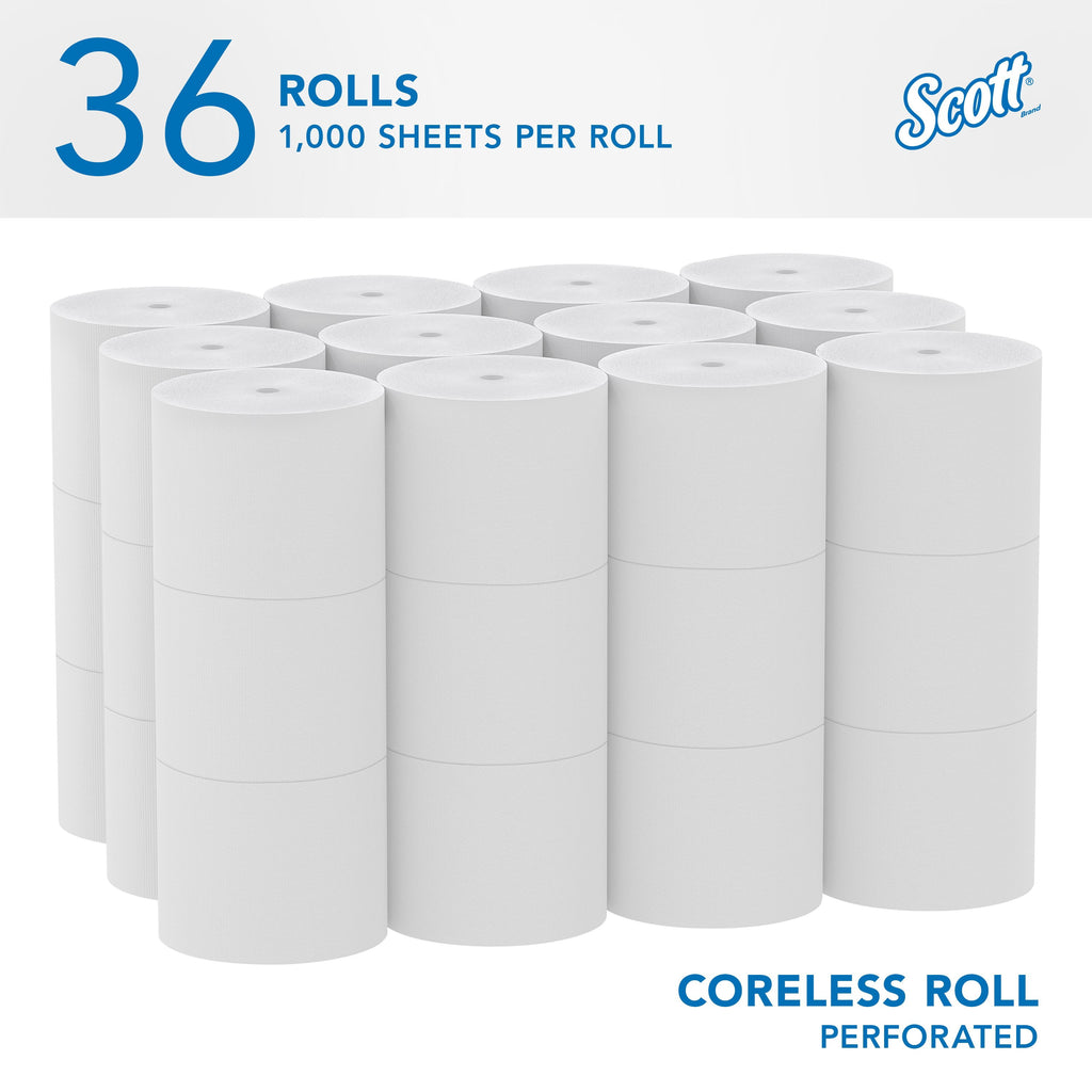 Scott Professional Essential Coreless High-Capacity Standard Roll Toilet Paper - Bulk (04007), 2-Ply, White (36 Rolls of 1, 000 Sheets, 36, 000 Sheet Total)