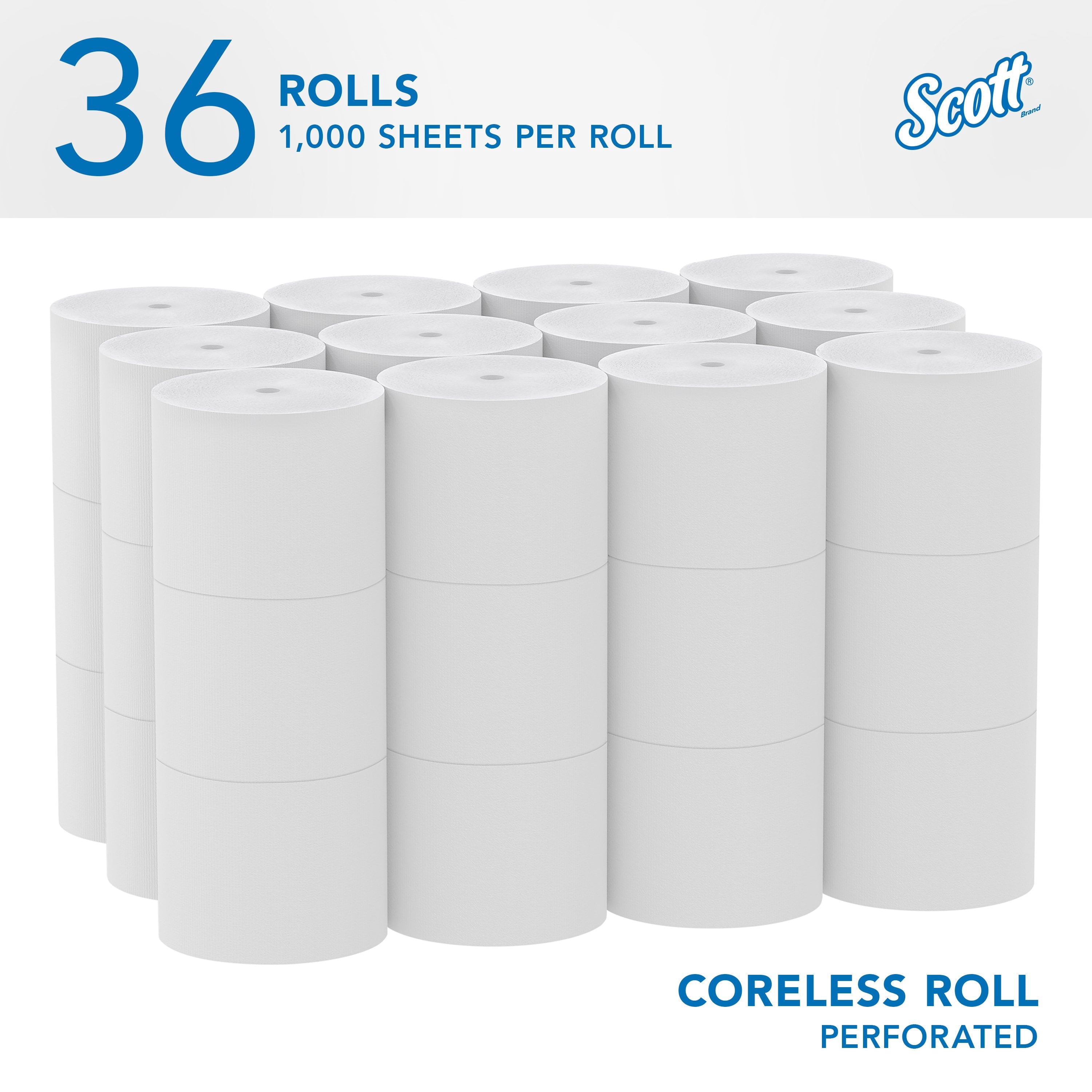 Scott Professional Essential Coreless High-Capacity Standard Roll Toilet Paper - Bulk (04007), 2-Ply, White (36 Rolls of 1, 000 Sheets, 36, 000 Sheet Total)