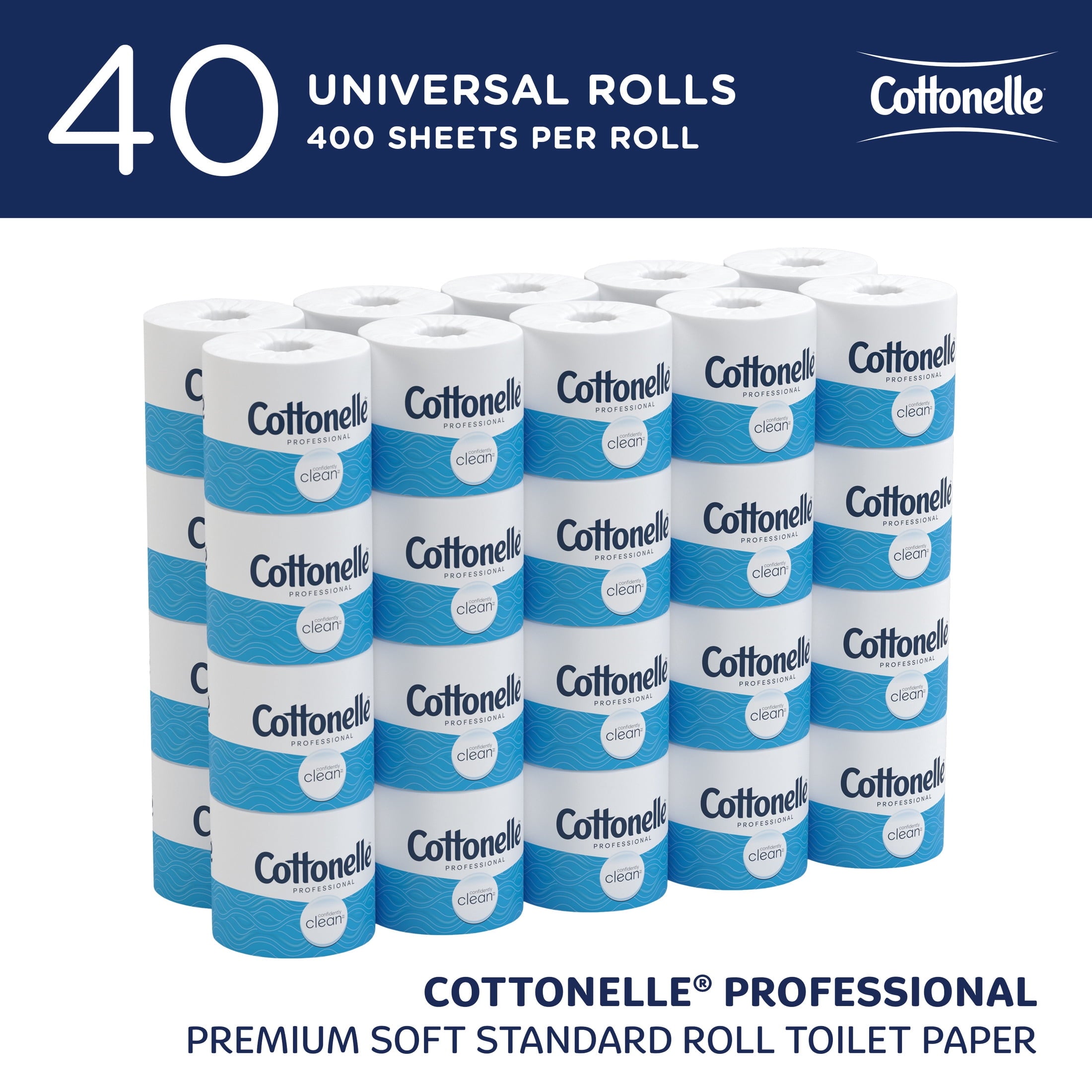 Cottonelle® Professional CleanCare Standard Roll Bulk Toilet Paper (58696) - 2-Ply, White, Individually Wrapped (400 Sheets/Roll, 40 Rolls/Case, 16, 000 Sheets/Case)