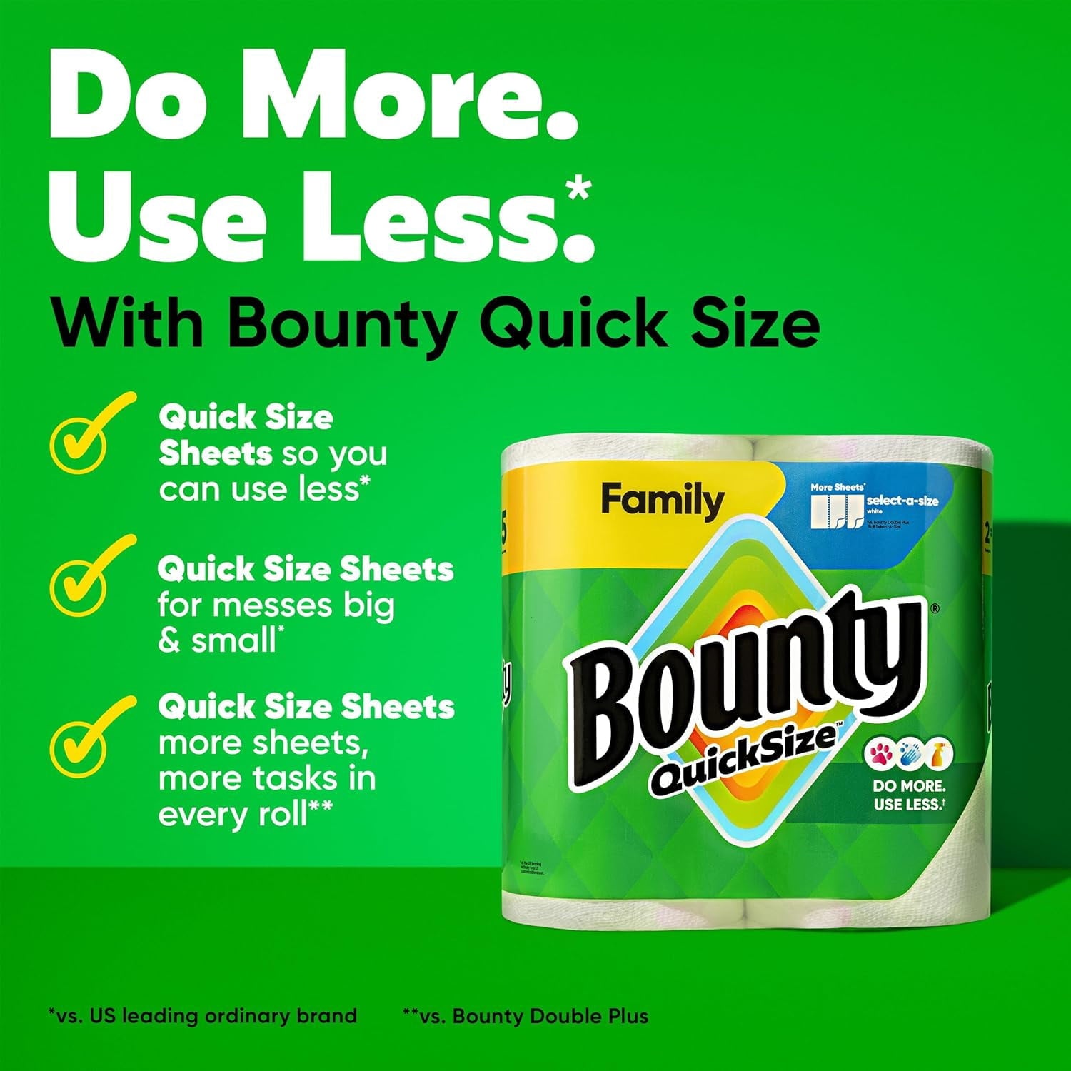 Bounty Quick Size Paper Towels - White, 8 Family Rolls = 20 Regular Rolls (Packaging May Vary)