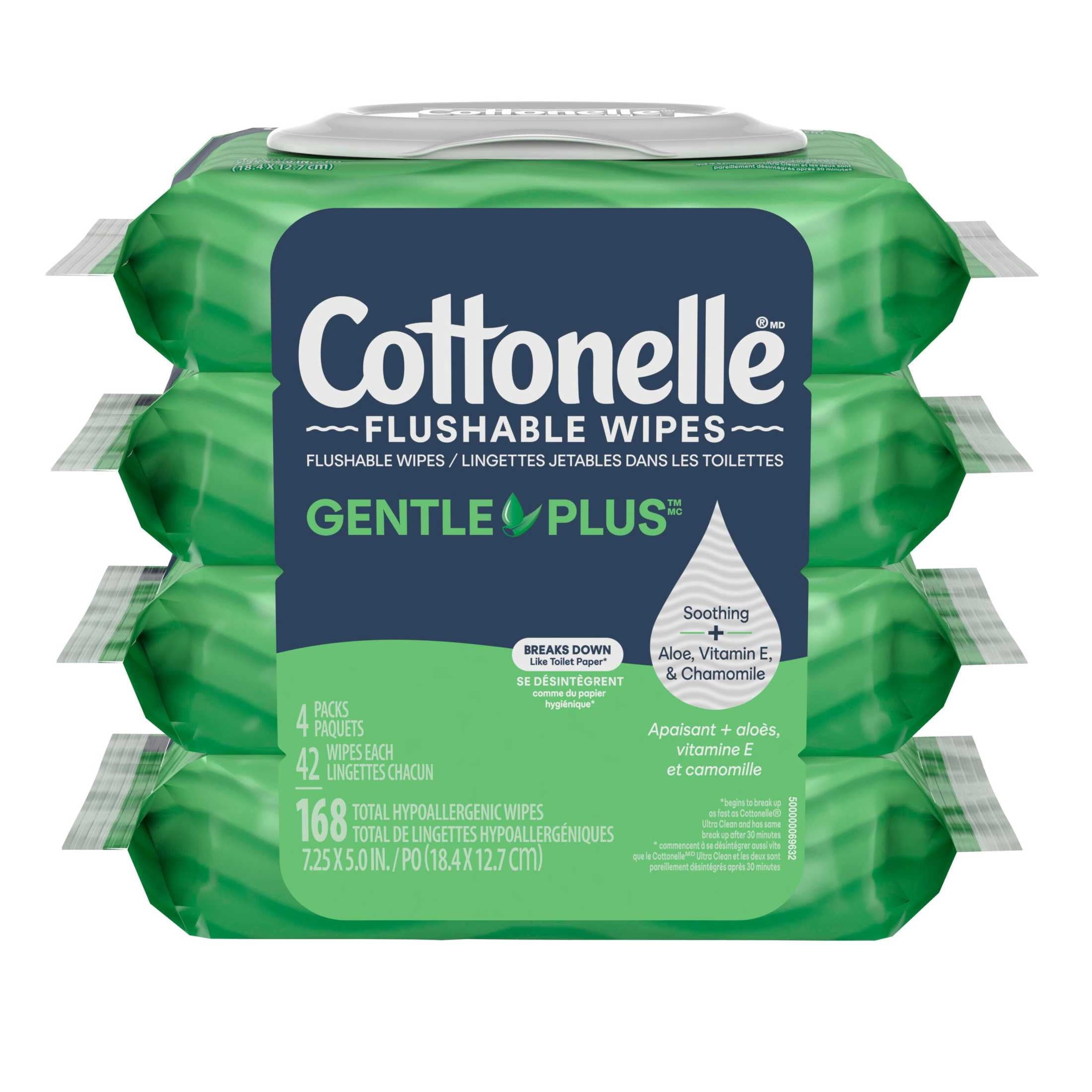 Cottonelle Gentle Plus Flushable Wet Wipes - 4 Flip-Top Packs