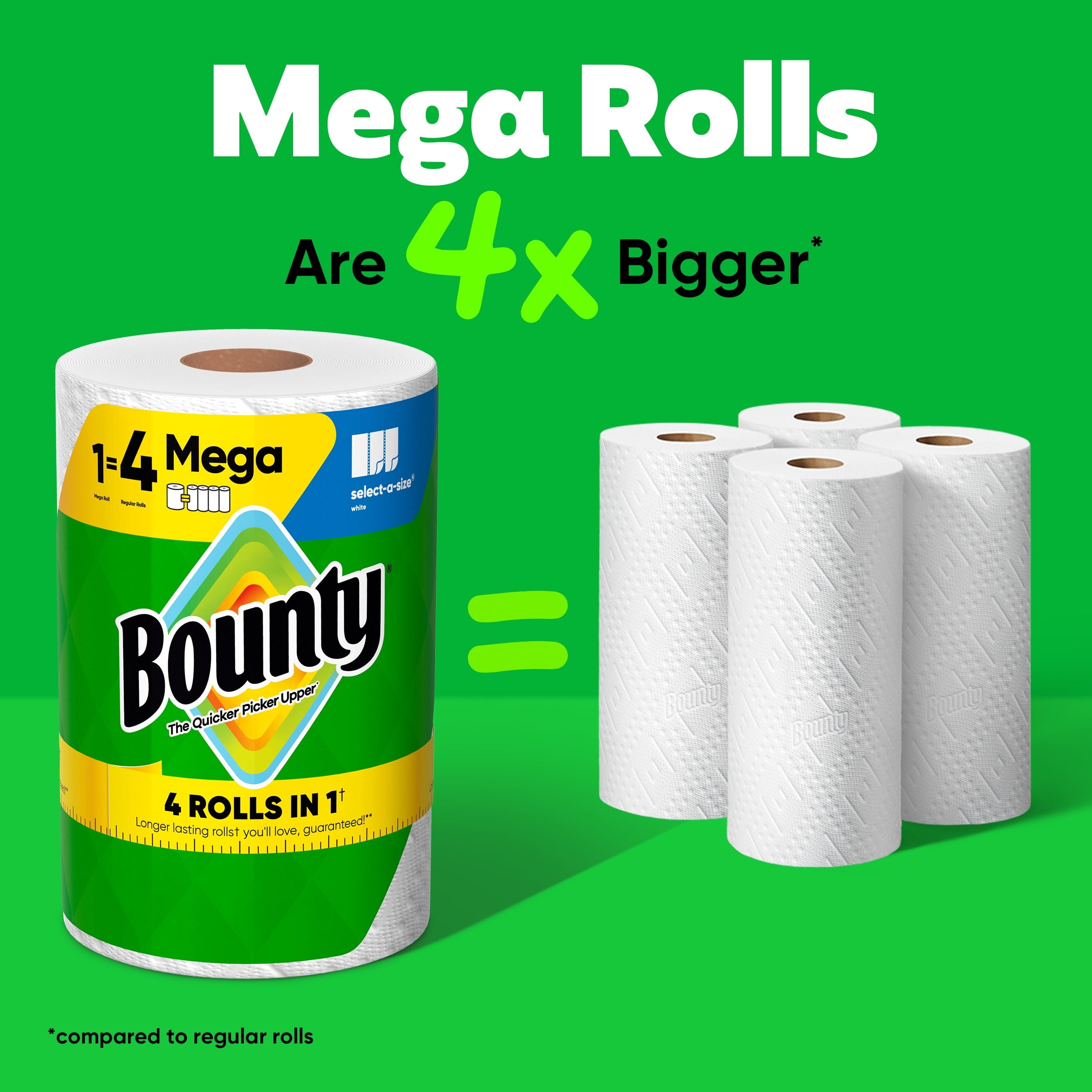 Bounty Paper Towels Select-A-Size White - 6 Mega Rolls, 164 Sheets per Roll