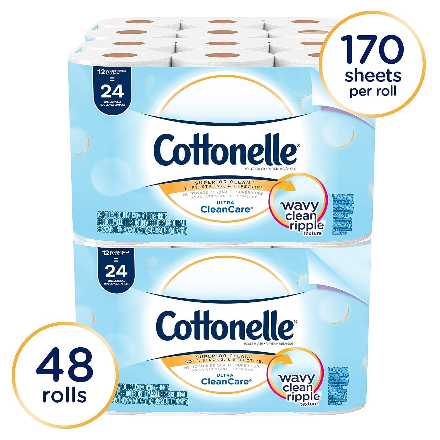 Standard Roll Bulk Toilet Paper (12456) - White (48 Rolls of 170 Sheets, 8, 160 Sheet Total)