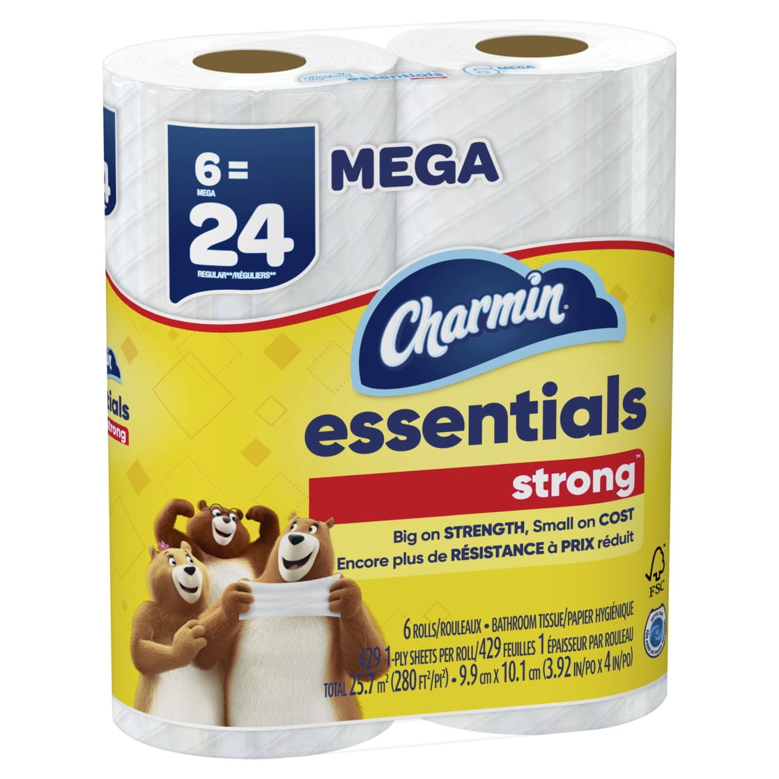 Charmin Essentials Strong Toilet Paper - 3 Packs of 6 Mega Rolls, 429 Sheets per Roll