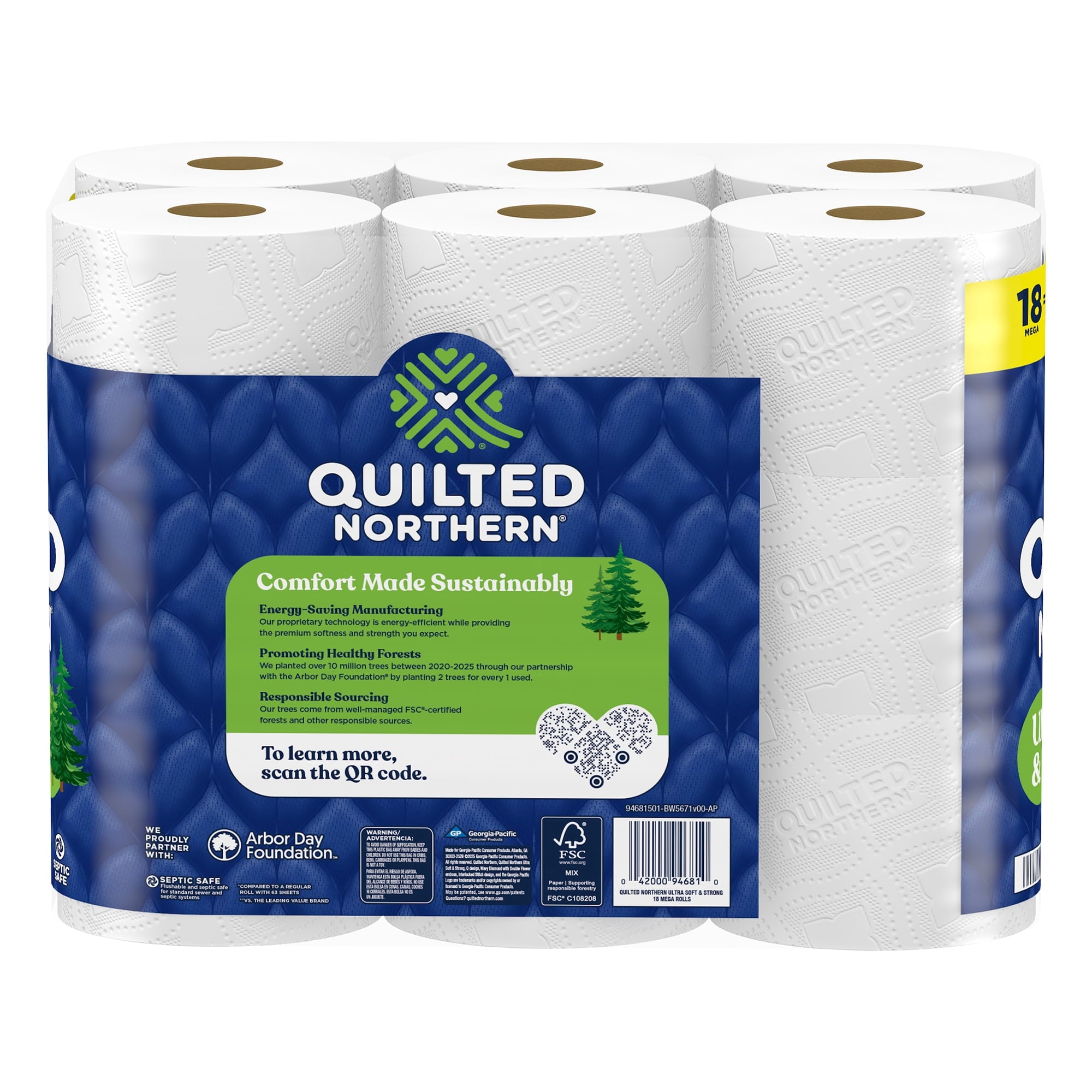 Quilted Northern Ultra Soft & Strong 2-Ply Toilet Paper - 18 Mega Rolls, 255 Sheets Per Roll