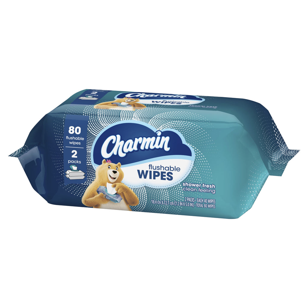 Charmin Flushable Wipes - 2 Flip-Top Packs, 40 Wipes per Pack, 80 Total Wipes - 6-Pack