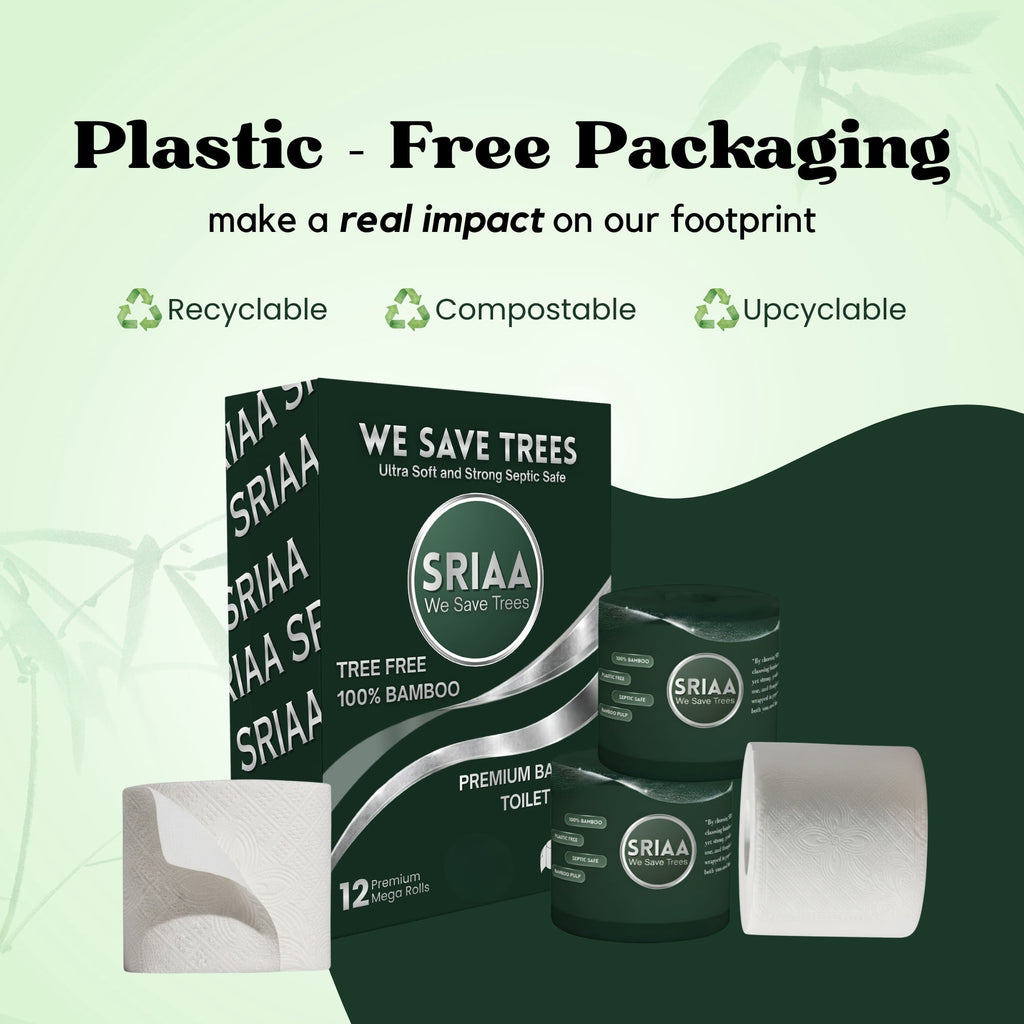 SRIAA Premium Organic 100% Bamboo Tree-Free Toilet Paper - 12 Mega Rolls, 3-Ply, 300 Sheets per Roll, Septic Safe, Plastic Free, FSC Certified